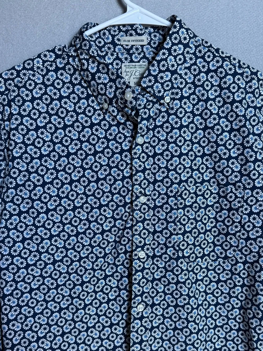 J. Crew Shirt Mens Medium Blue Floral Slim Secret Wash Organic Cotton Stretch